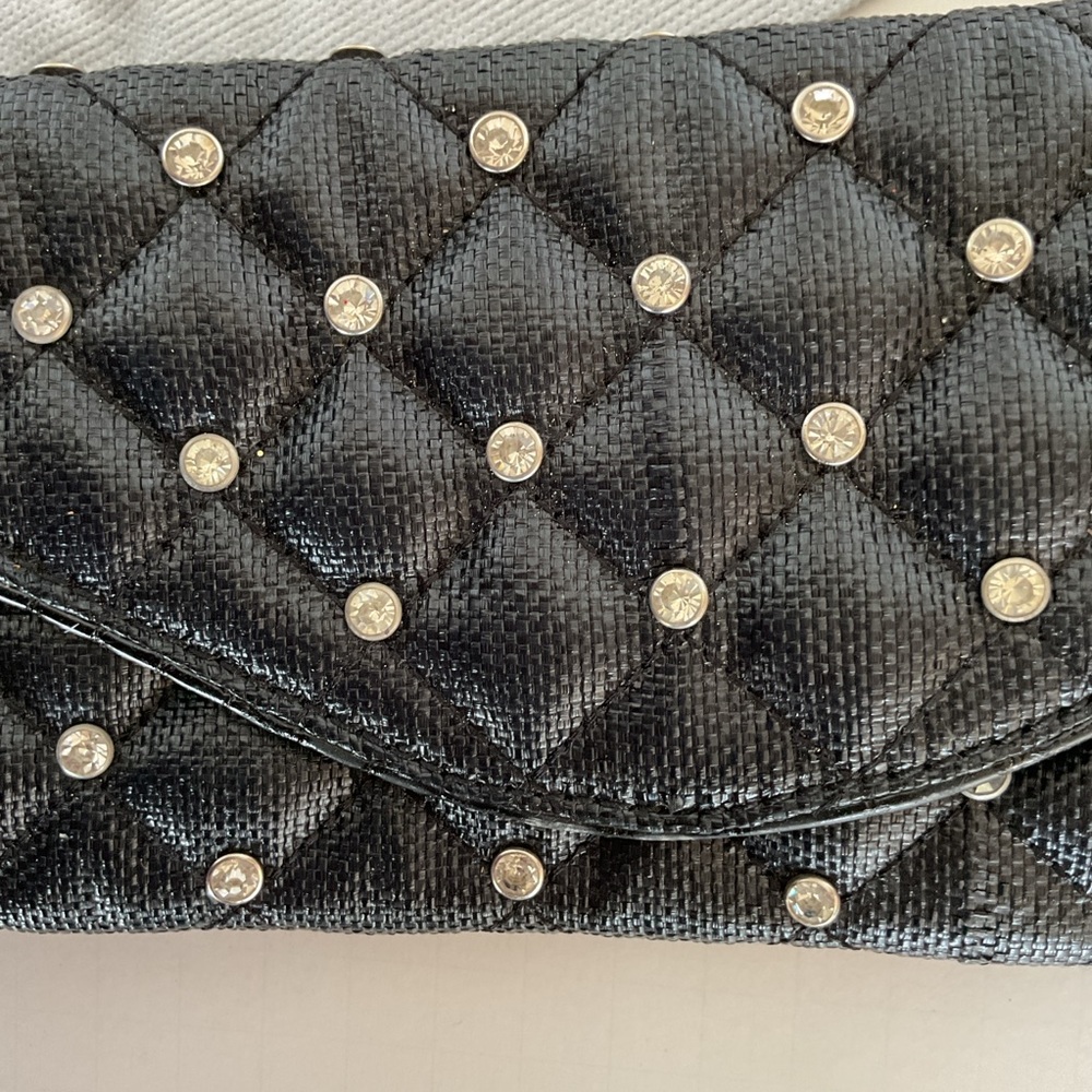 Stuart Weitzman RARE woven Leather Rhinestone Clutch - Picture 3 of 16